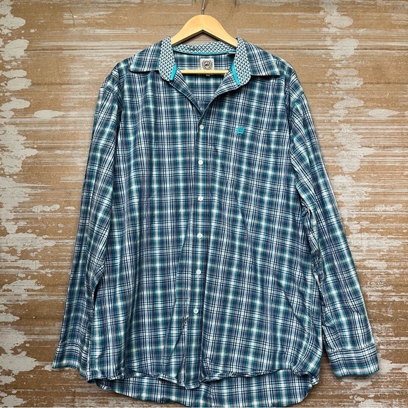 Cinch Long Sleeve Button Down Shirt Blue Plaid Western Rodeo Casual Mens L - Picture 1 of 6